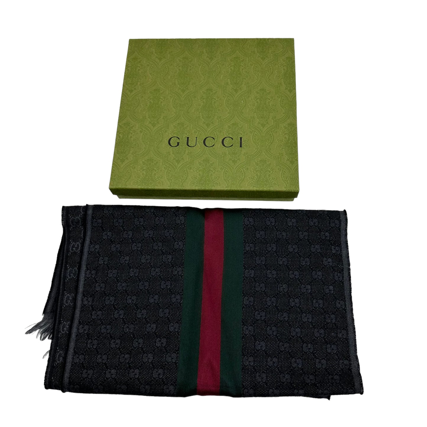 Gucci Gray Web Striped GG Scarf